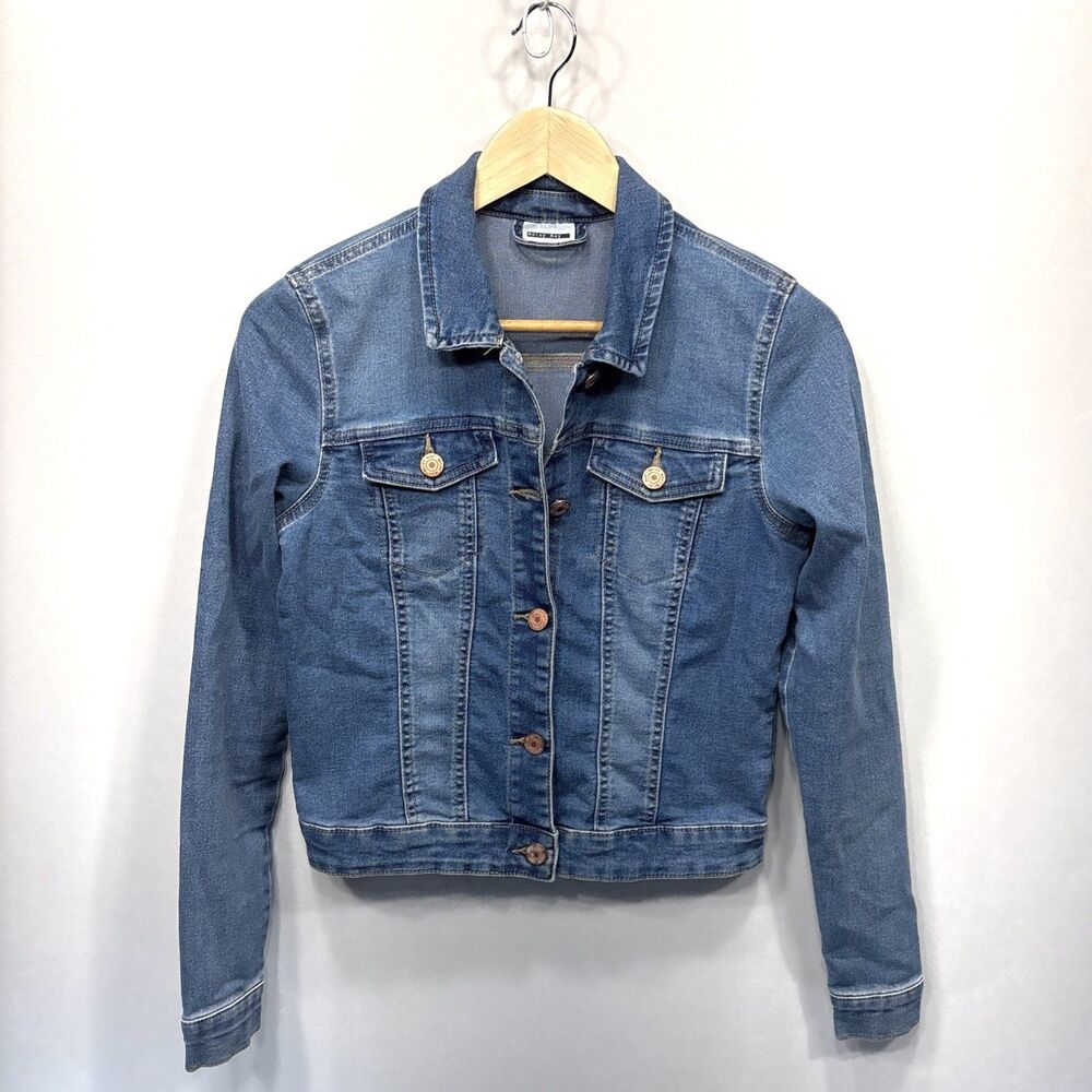 Noisy May Denim Trucker Jacket Womens XS Stretch Blue Button Front Casual